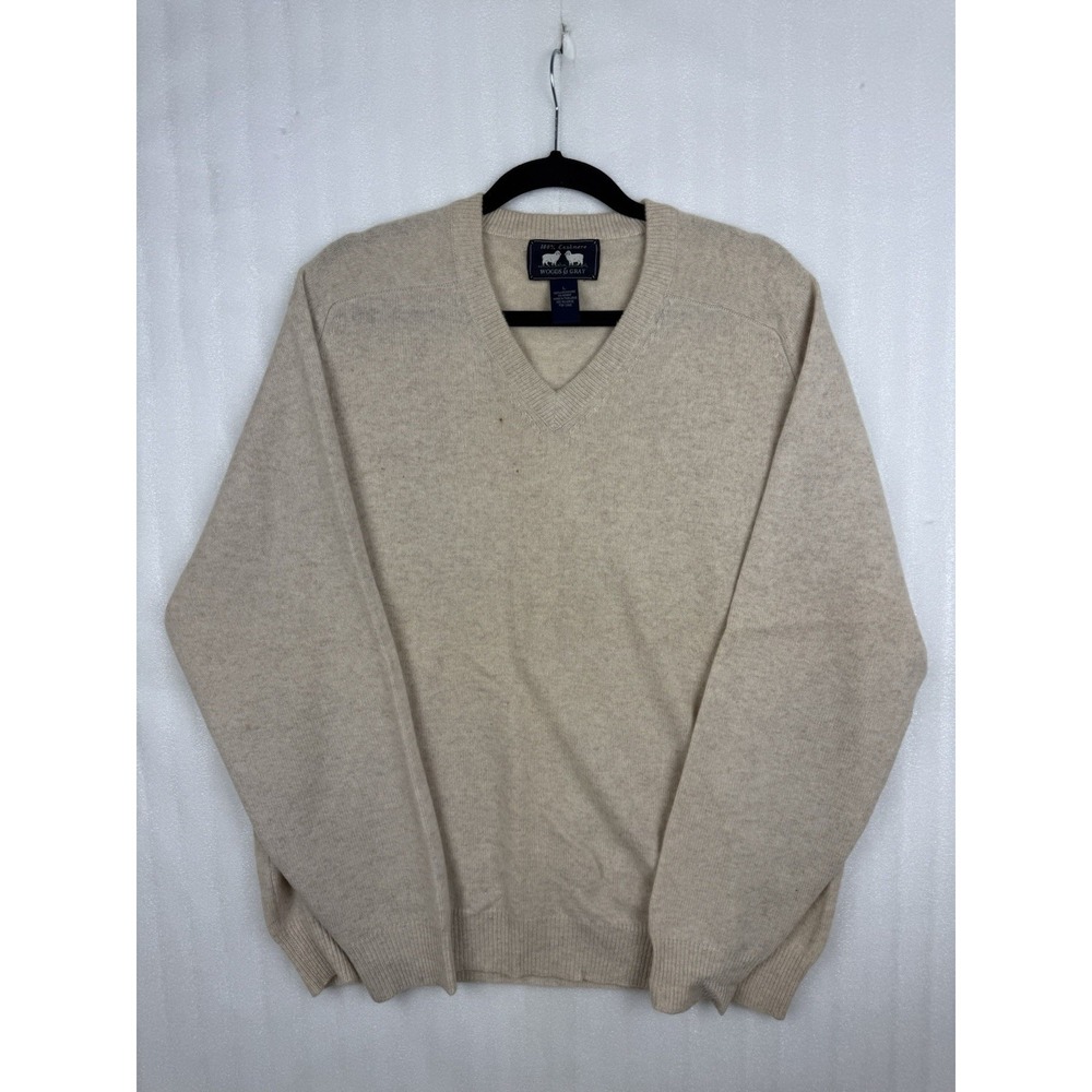 Woods & Gray 100% Cashmere V-Neck Knit Pullover Sweater – Men's Size Large Beige